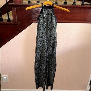 Weissman Child Medium CM Dance Black Sequin Shimmer Halter Jumpsuit One Piece